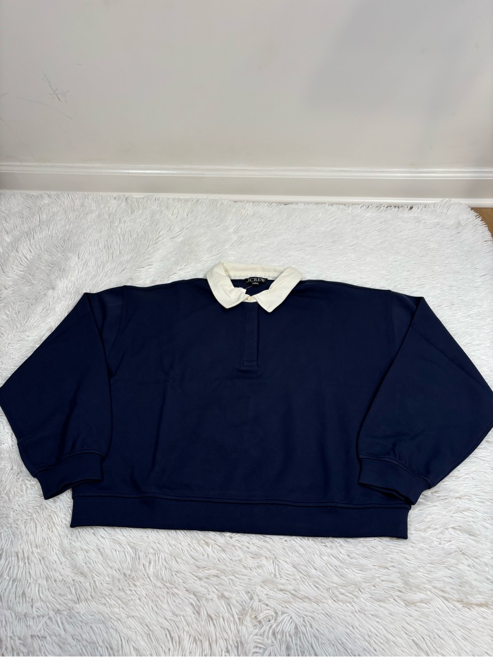 J Crew‎ NWT long sleeve Scuba-knit rugby sweatshirt oversized navy blue - Picture 3 of 12
